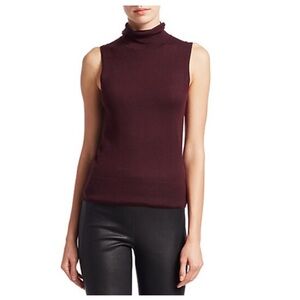 Saks Fifth Avenue Burgundy / Deep Red Cashmere Sleeveless Turtleneck